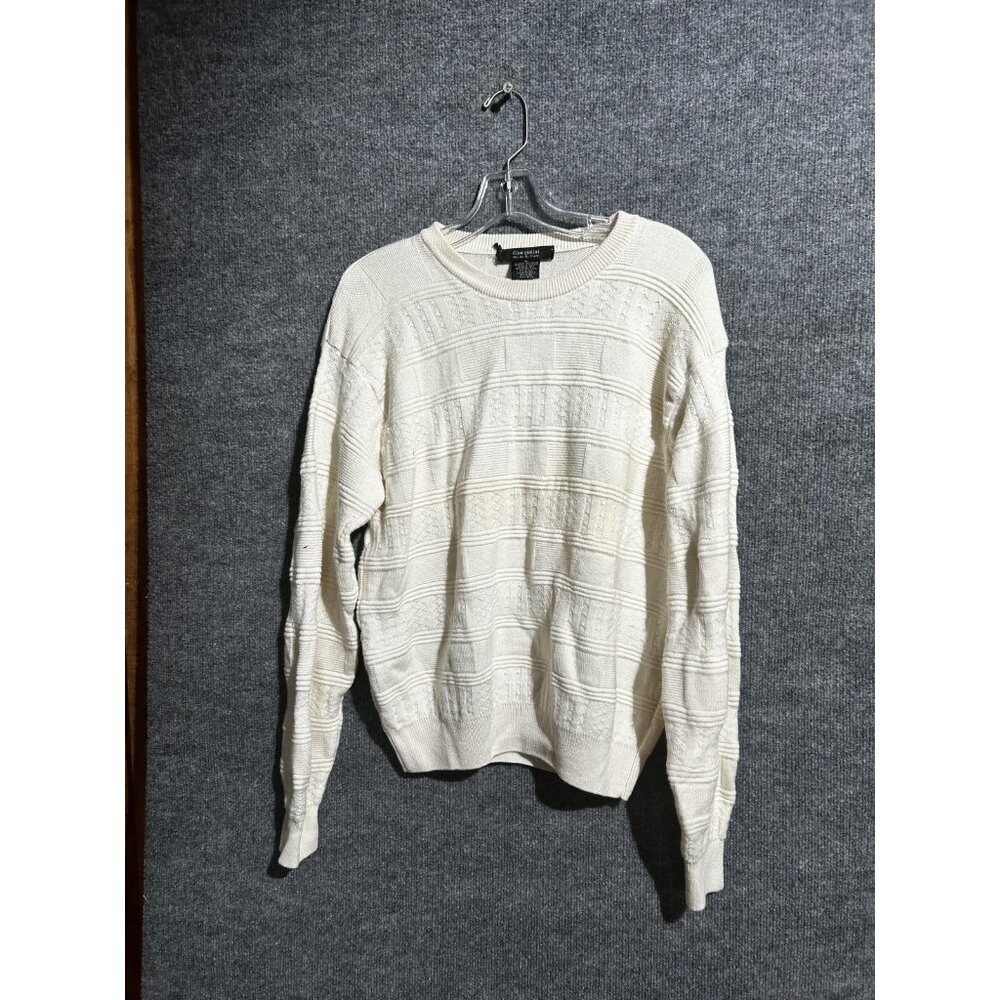 Giorgiolini Sweater Mens XL White Stripe Knit Wool Viscose Crewneck Made Italy